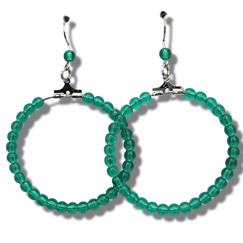 Green Czech Glass Large Loop Earrings