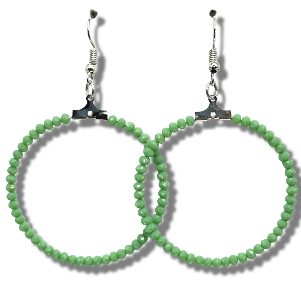 Large Loop Earrings with Tiny Green Beads