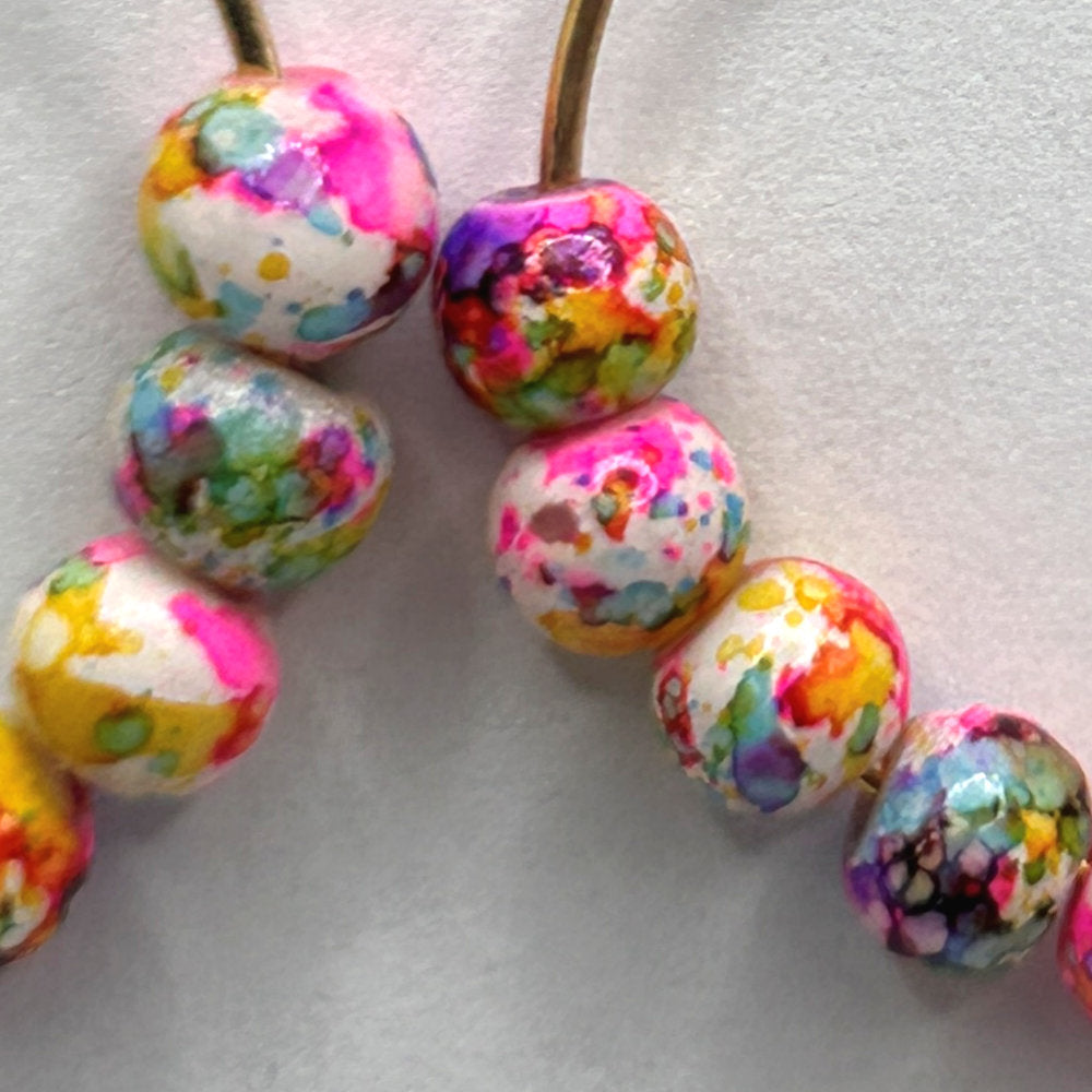 Small Loop Earrings with Multicolor Splatter Beads