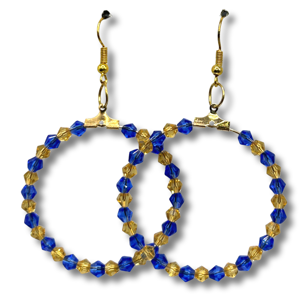 Yellow and Blue Large Loop Earrings
