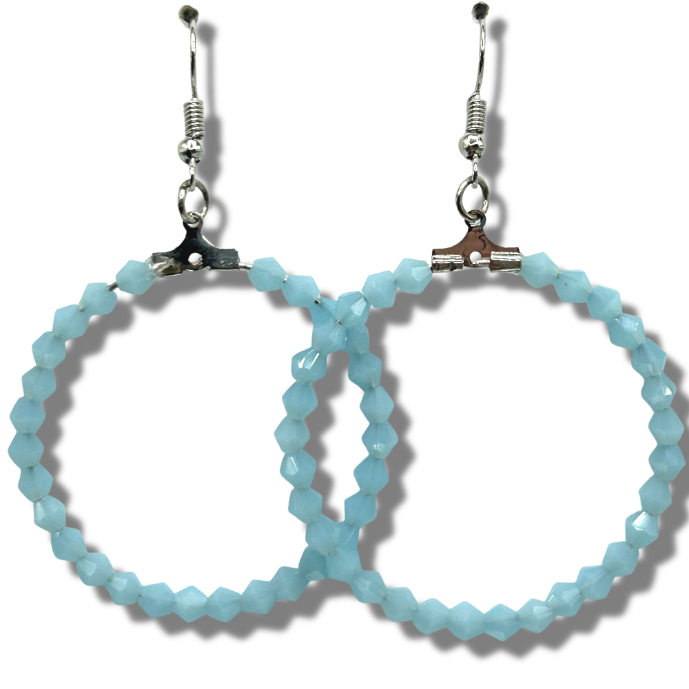 Light Blue Bicone Large Loop Earrings