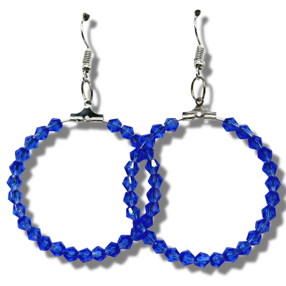 Clear Blue Glass Large Loop Earrings