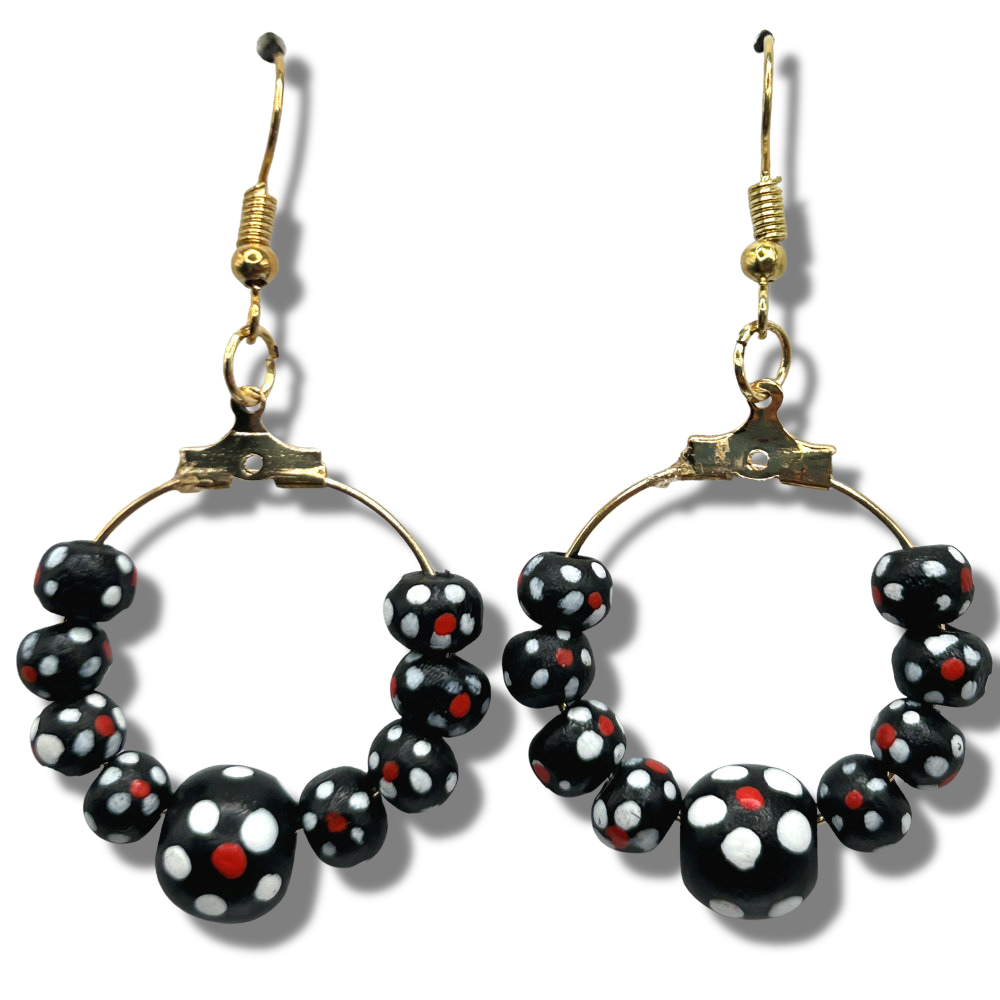Black Wooden Flower Small Loop Earrings