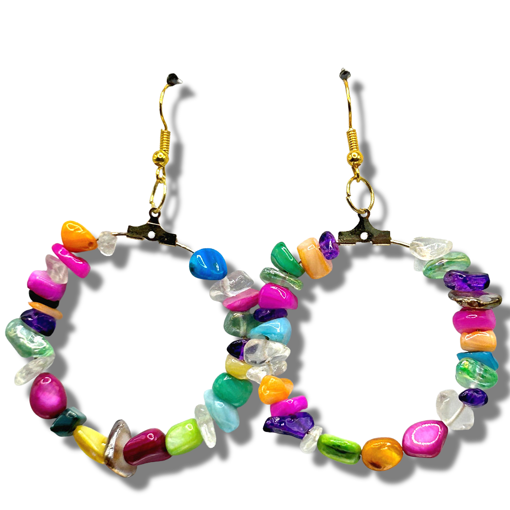 Glass Chip Large Loop Earrings (Heavy)