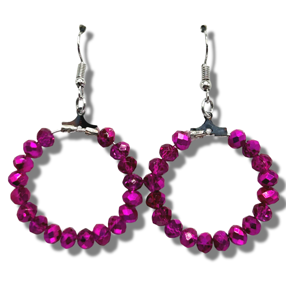 Pink Sparkle Metallic Glass Medium Loop Earrings