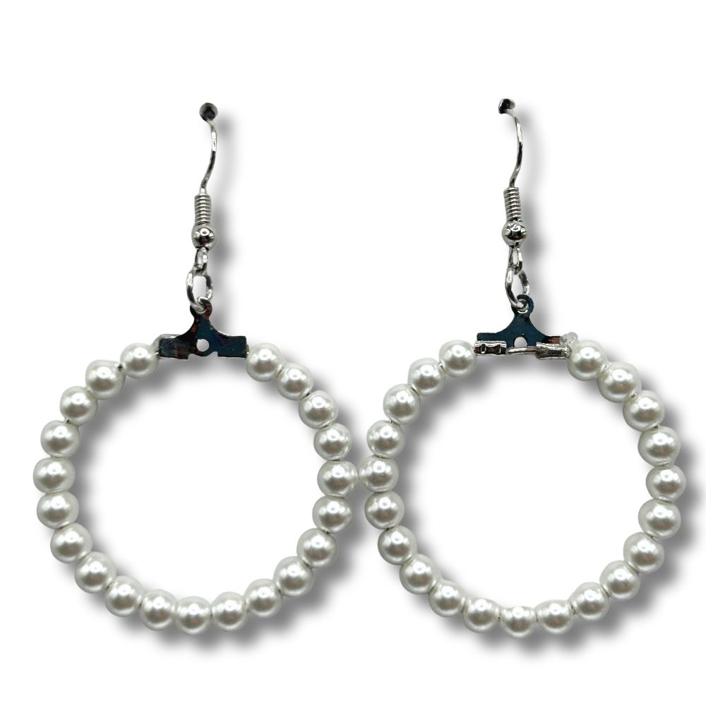 Medium Faux Pearl Loop Earrings