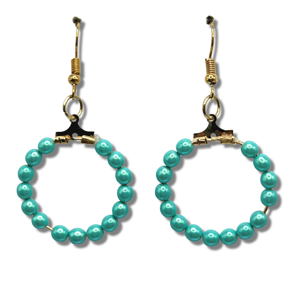 Small Loop Earrings with Blue Faux Pearls