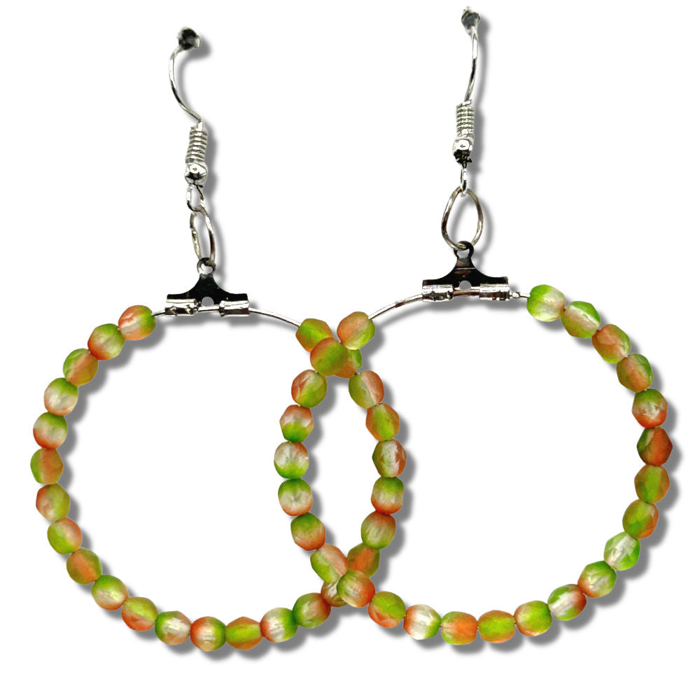 Watermelon Czech Glass Large Loop Earrings