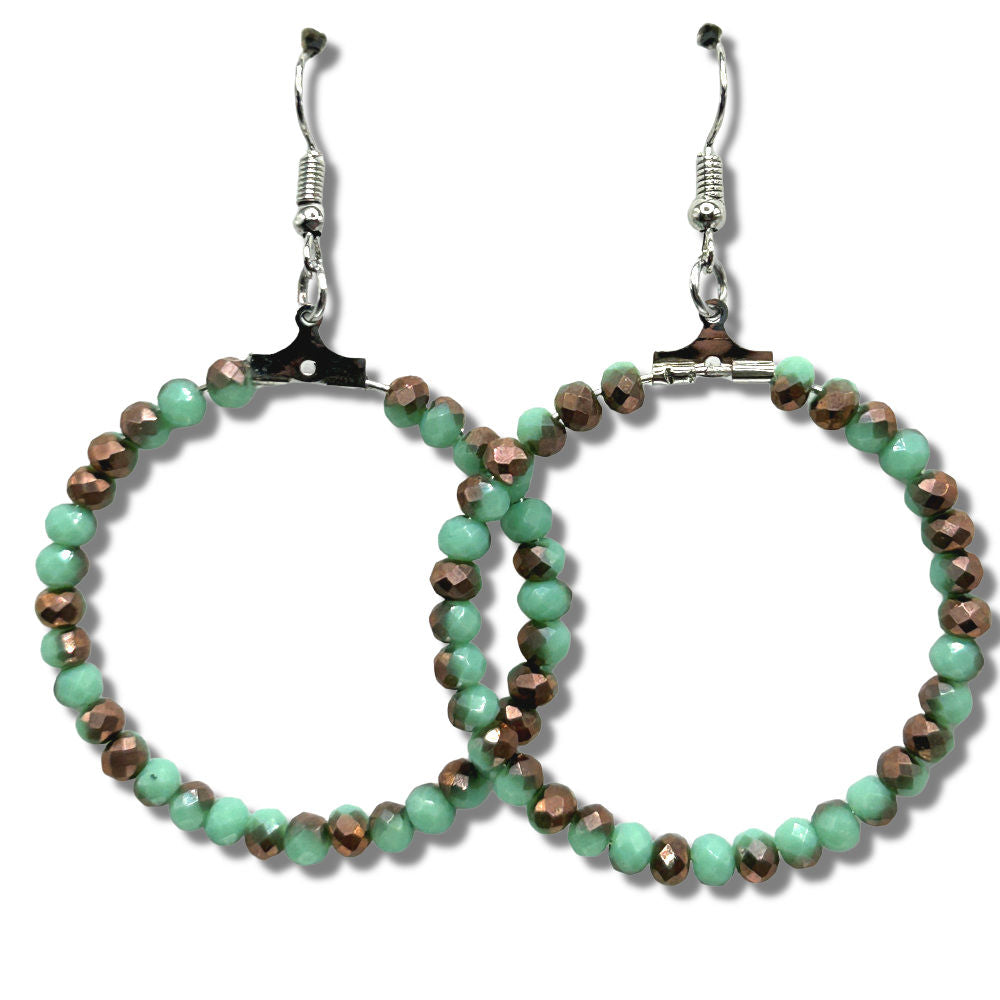 Mint and Copper Large Loop Earrings
