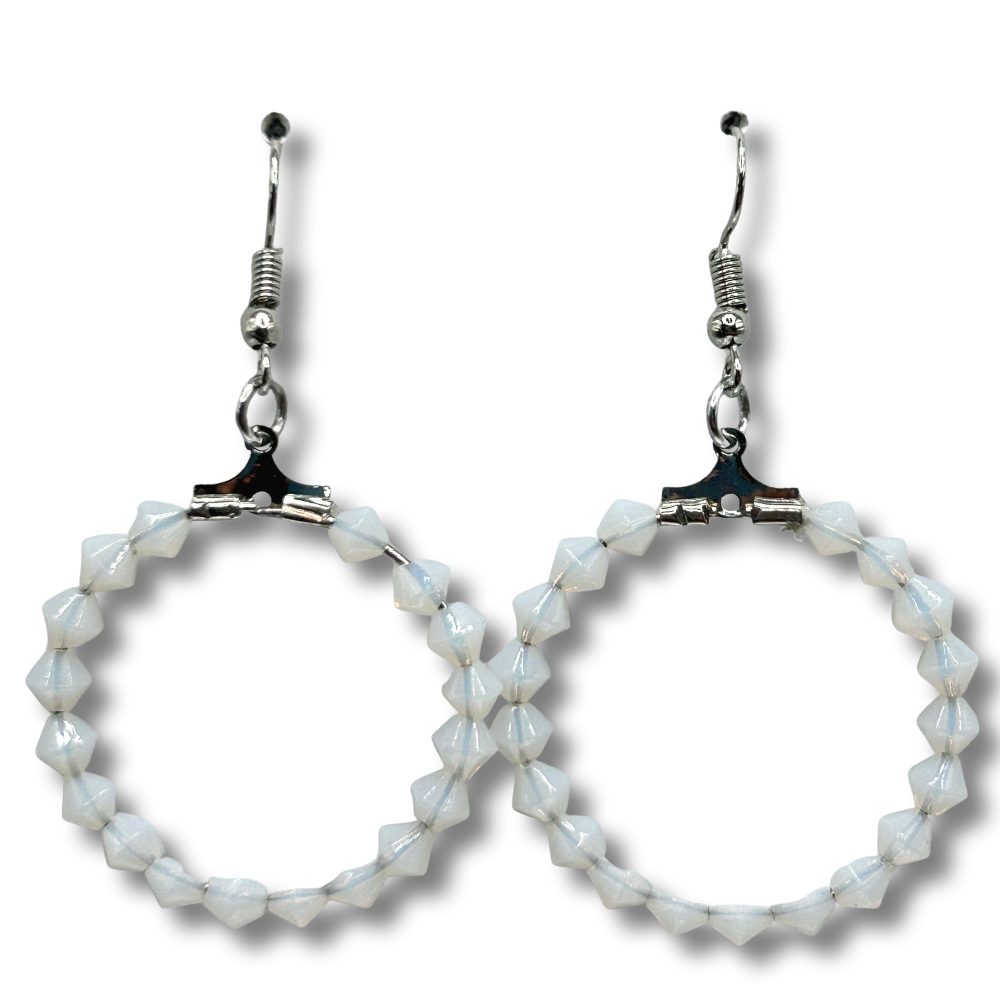 White Semi-Opal Medium Loop Earrings