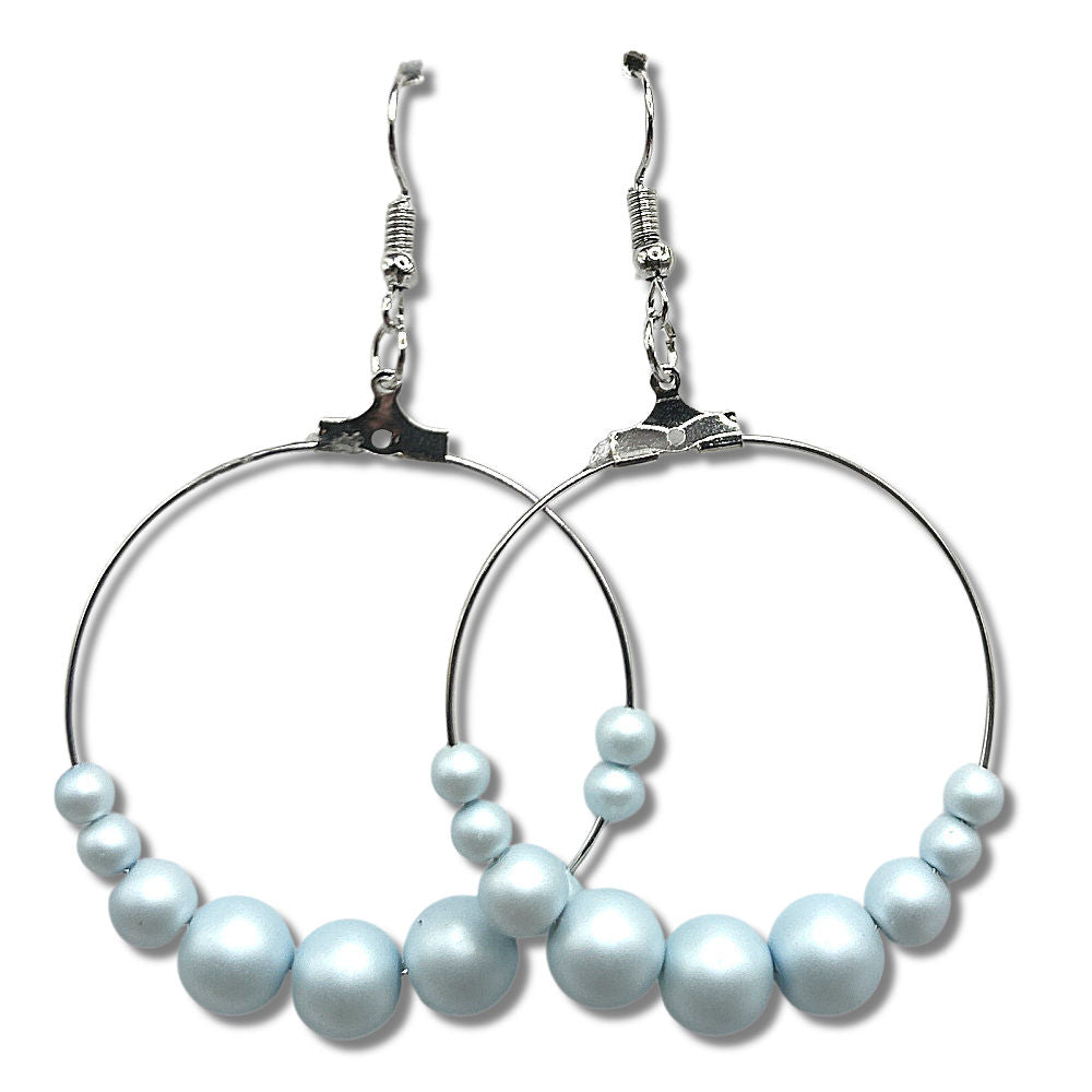 Pale Blue Faux Pearl Large Loop Earrings