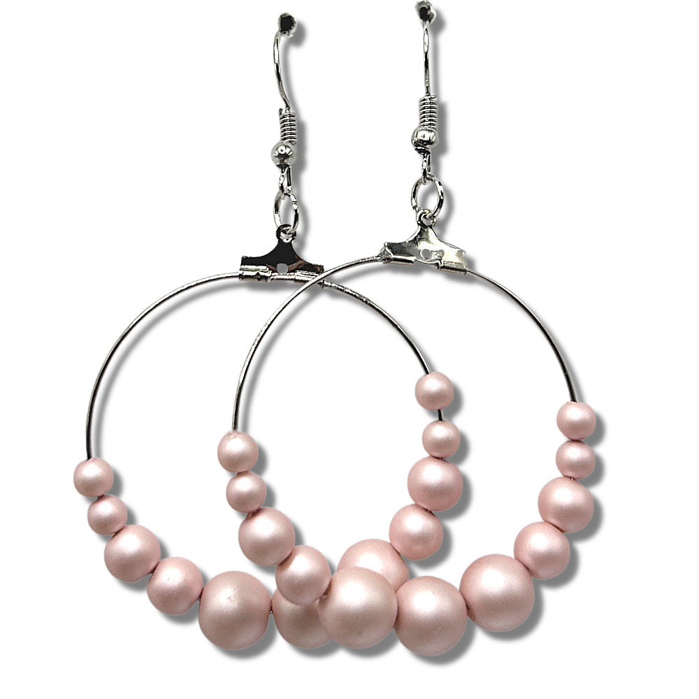 Pale Pink Faux Pearl Large Loop Earrings