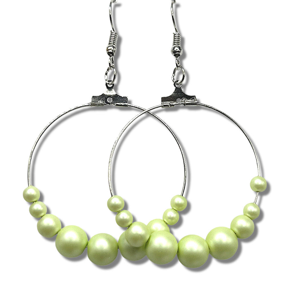 Pale Green Faux Pearl Large Loop Earrings