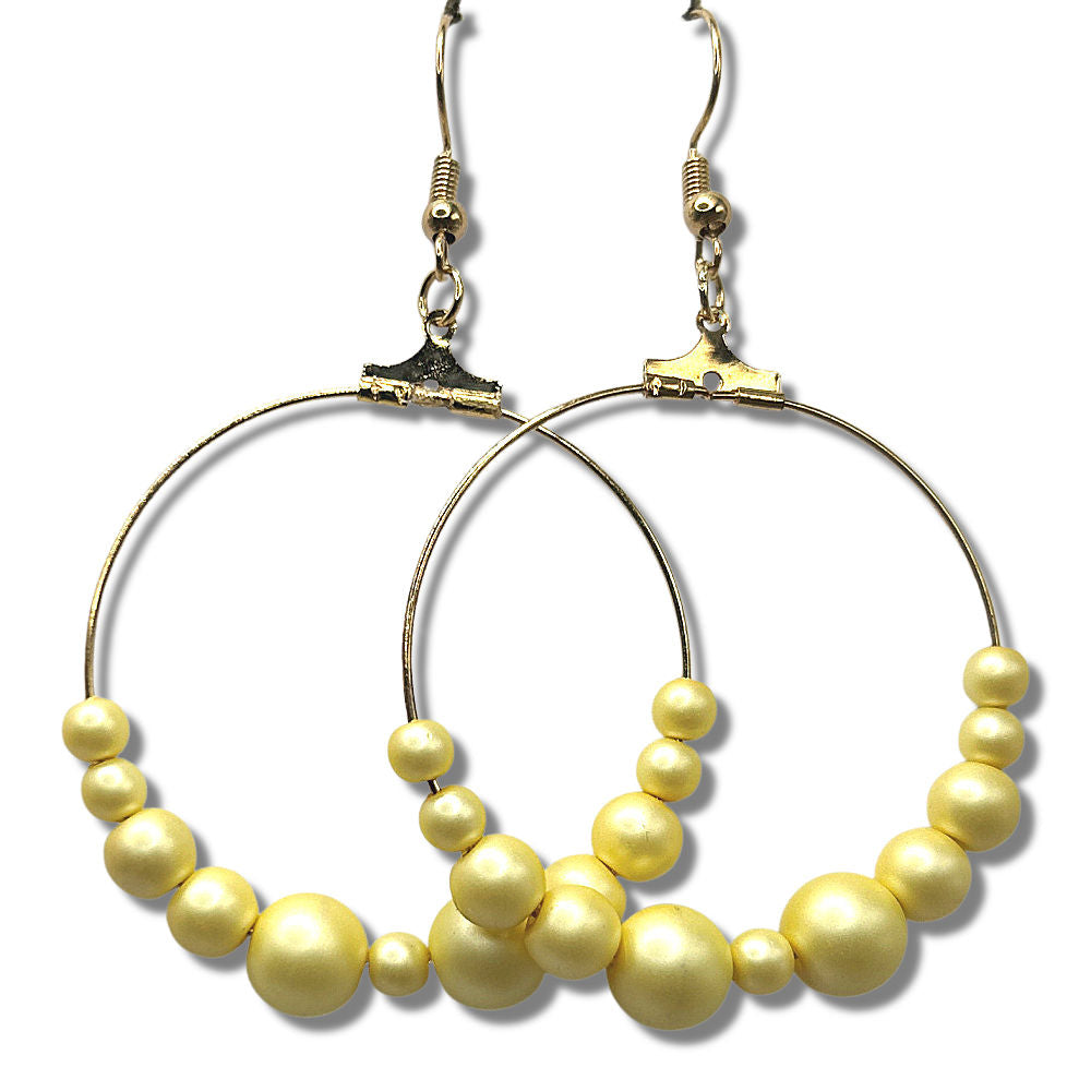 Pale Yellow Faux Pearl Large Loop Earrings