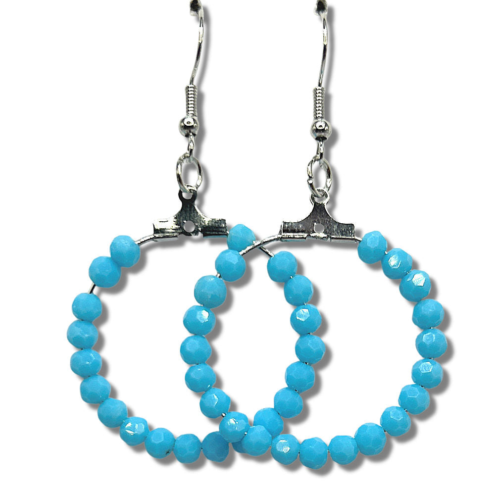 Medium Loop Earrings with Sky Blue Beads