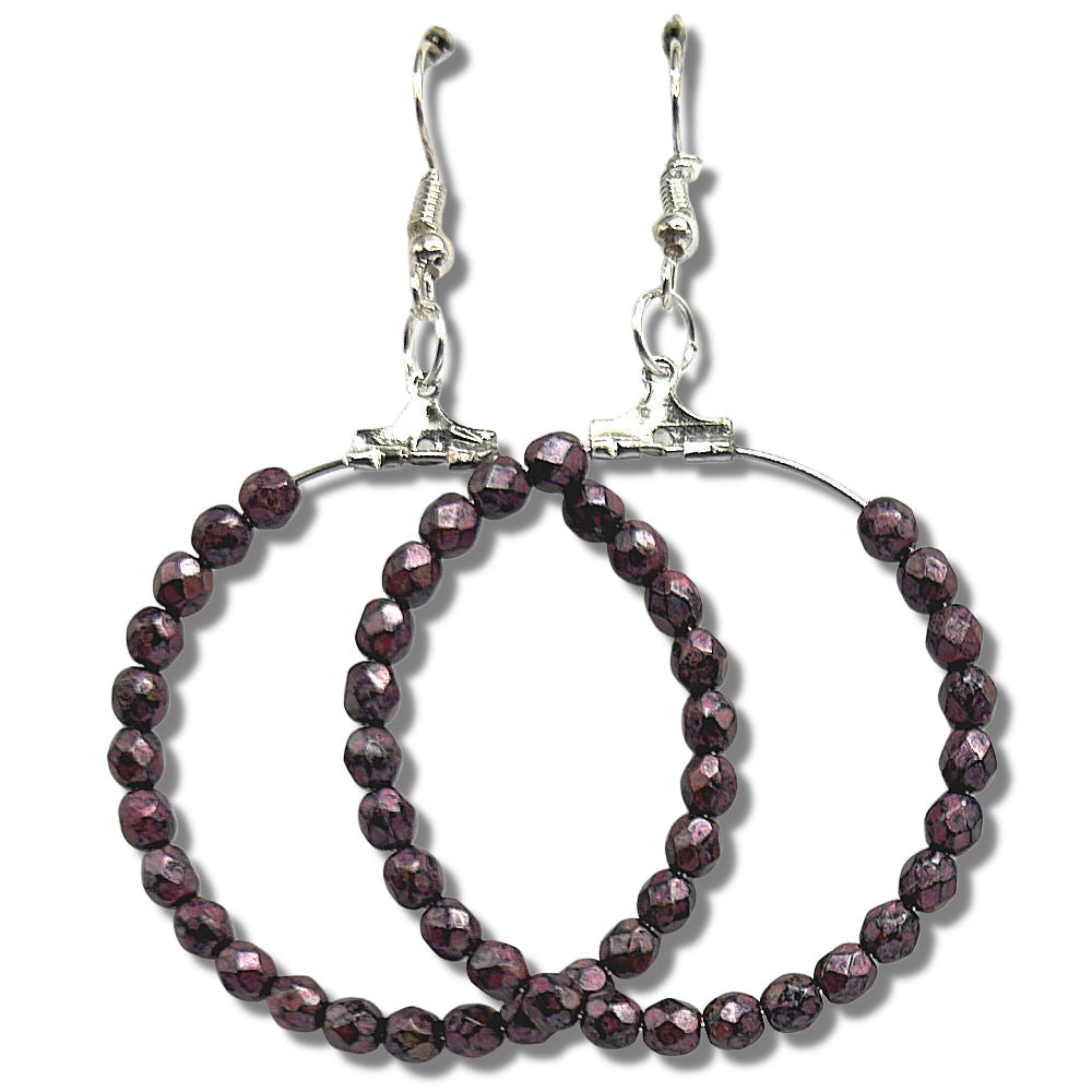 Metallic Purple Czech Glass Large Loop Earrings