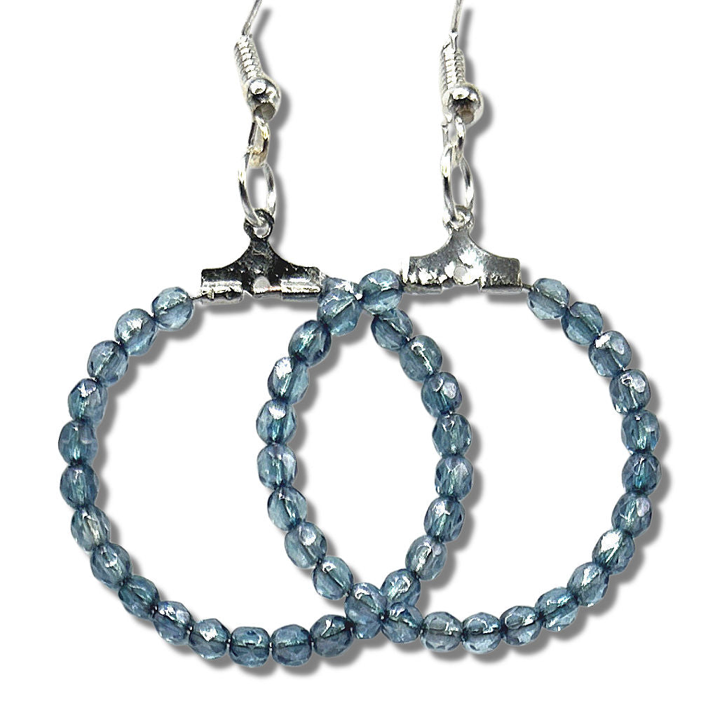 Medium Loop Earrings with Ocean Blue Czech Glass Beads