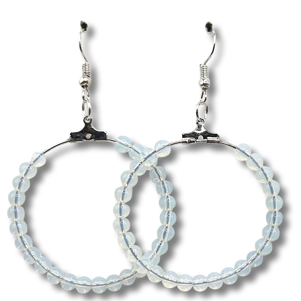 Large Loop Earrings with Opalescent White Beads