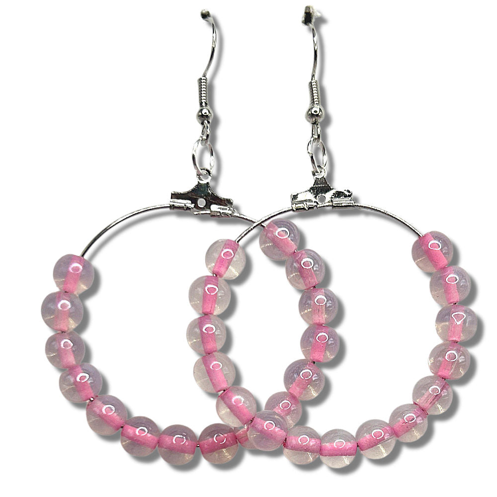 Pink Lined Clear Ball Large Loop Earrings
