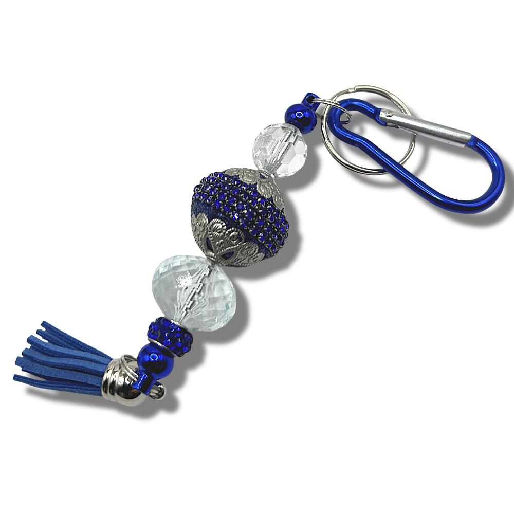 Keyring with Large Ornate Blue Bead