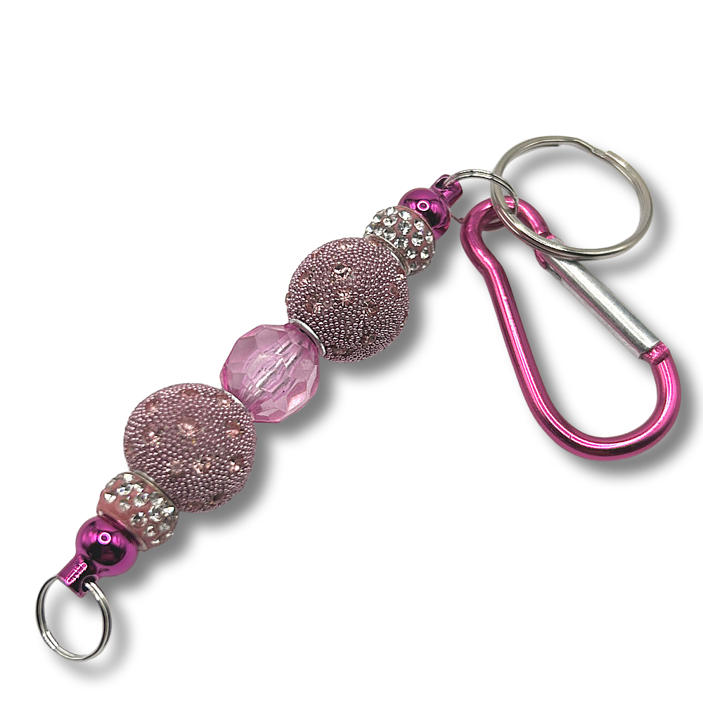 Keyring with Pink Dotted Beads and Sparkle Accents