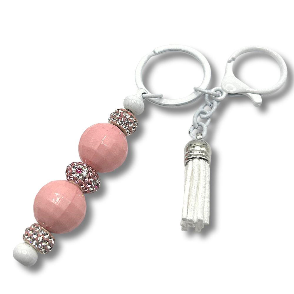 Keyring with Large Pink Beads and Sparkles