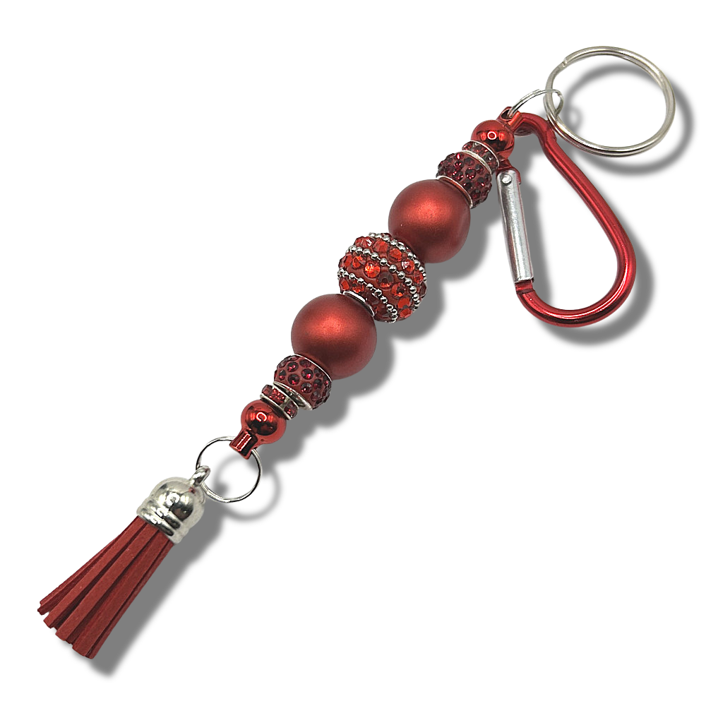 Keyring with Red Faux Pearls and Rhinestones