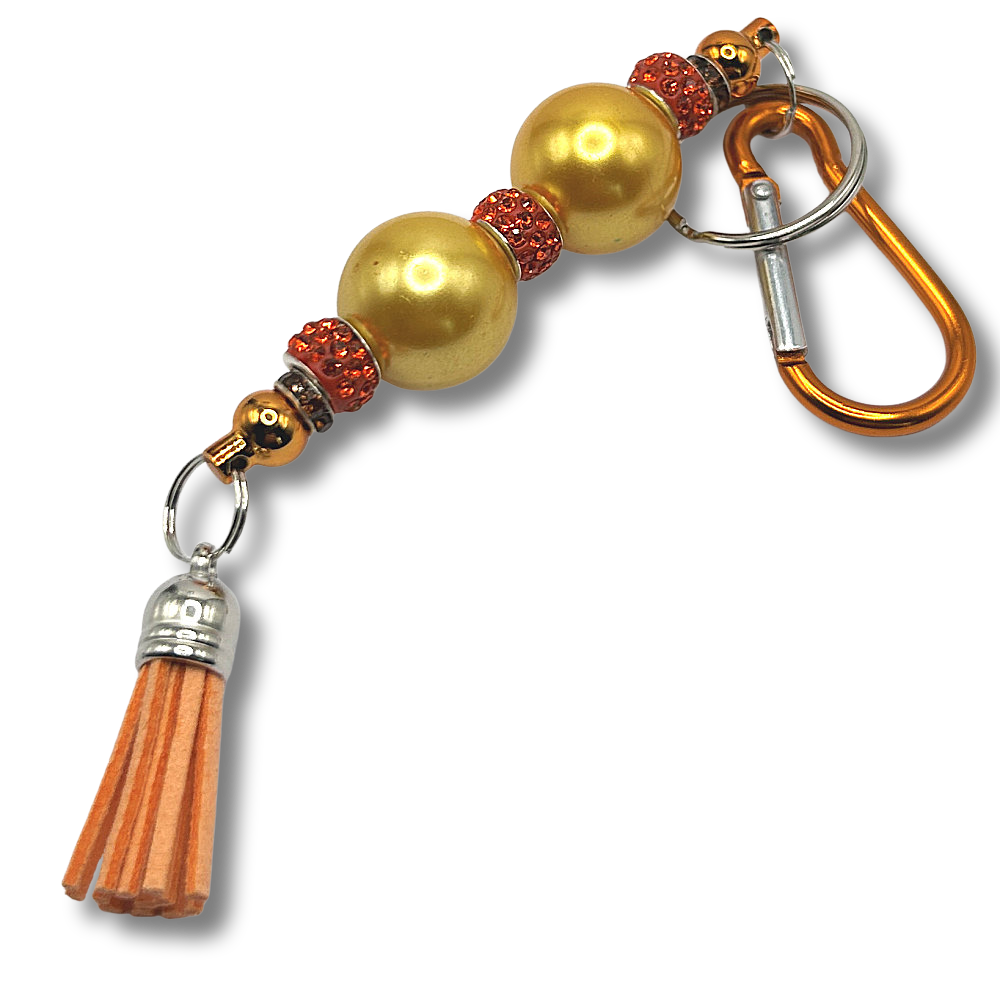 Keyring with Large Orange Faux Pearl Beads