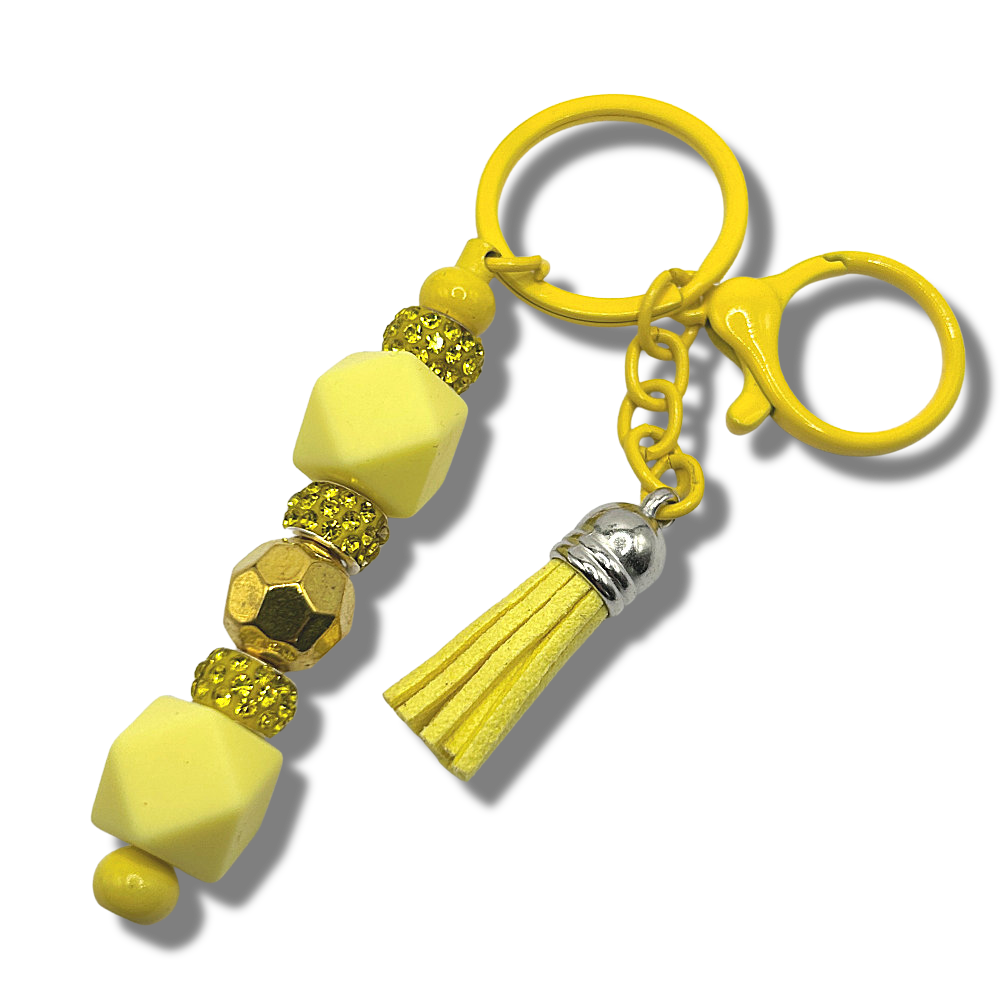 Keyring with Yellow Silicone Beads and Golden Accent