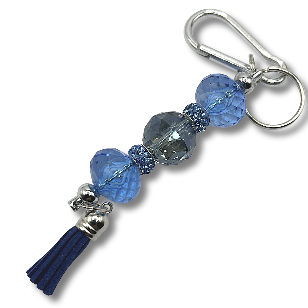 Keyring with Water Blue Beads and Sparkly Accents