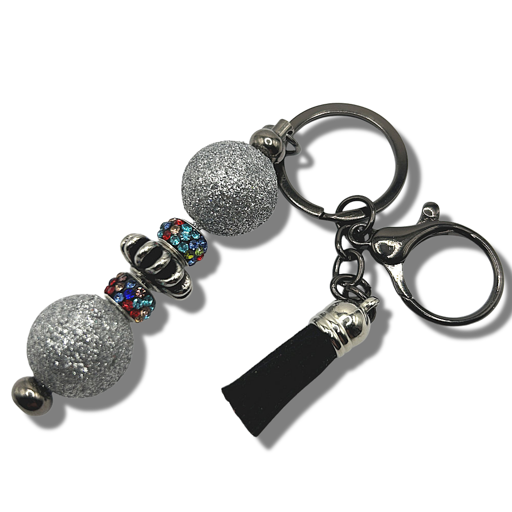 Keyring with Silver Glitter and Multicolor Sparkles