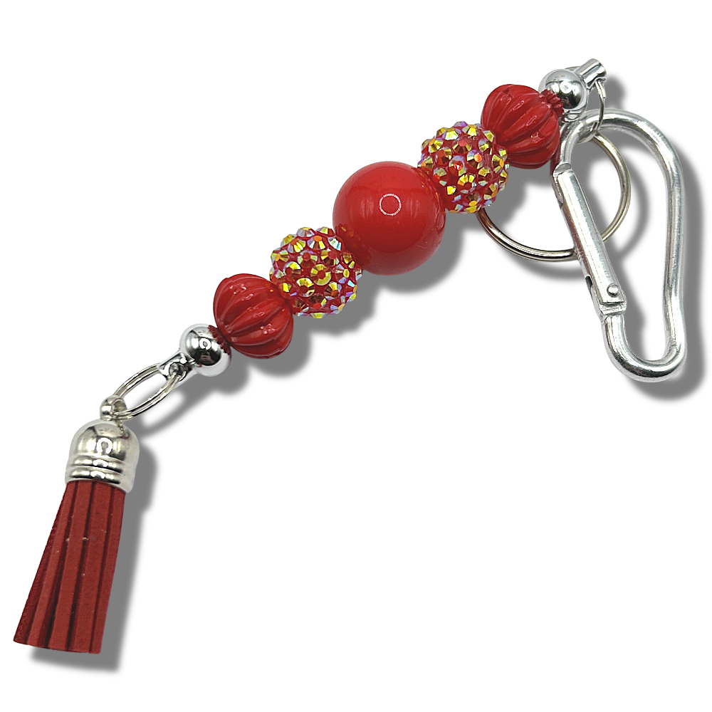 Keyring with Red Beads and Sparkles