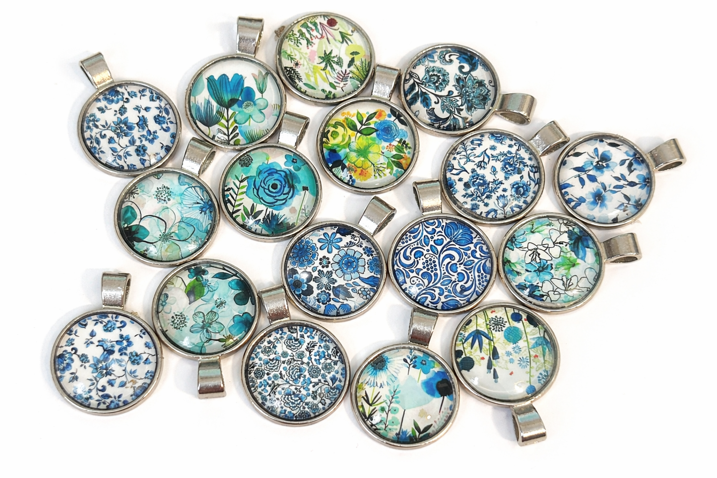 Glass and Metal Cabochon Pendants