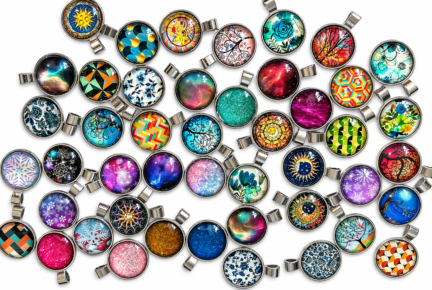 Glass and Metal Cabochon Pendants