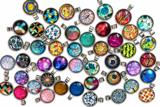 Glass and Metal Cabochon Pendants