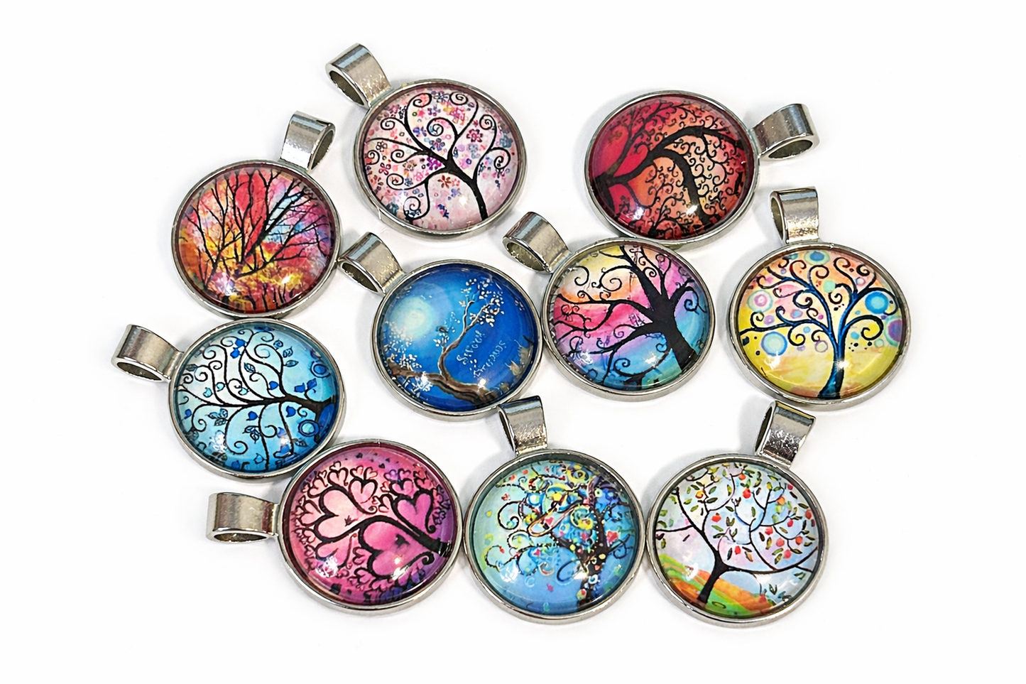Glass and Metal Cabochon Pendants