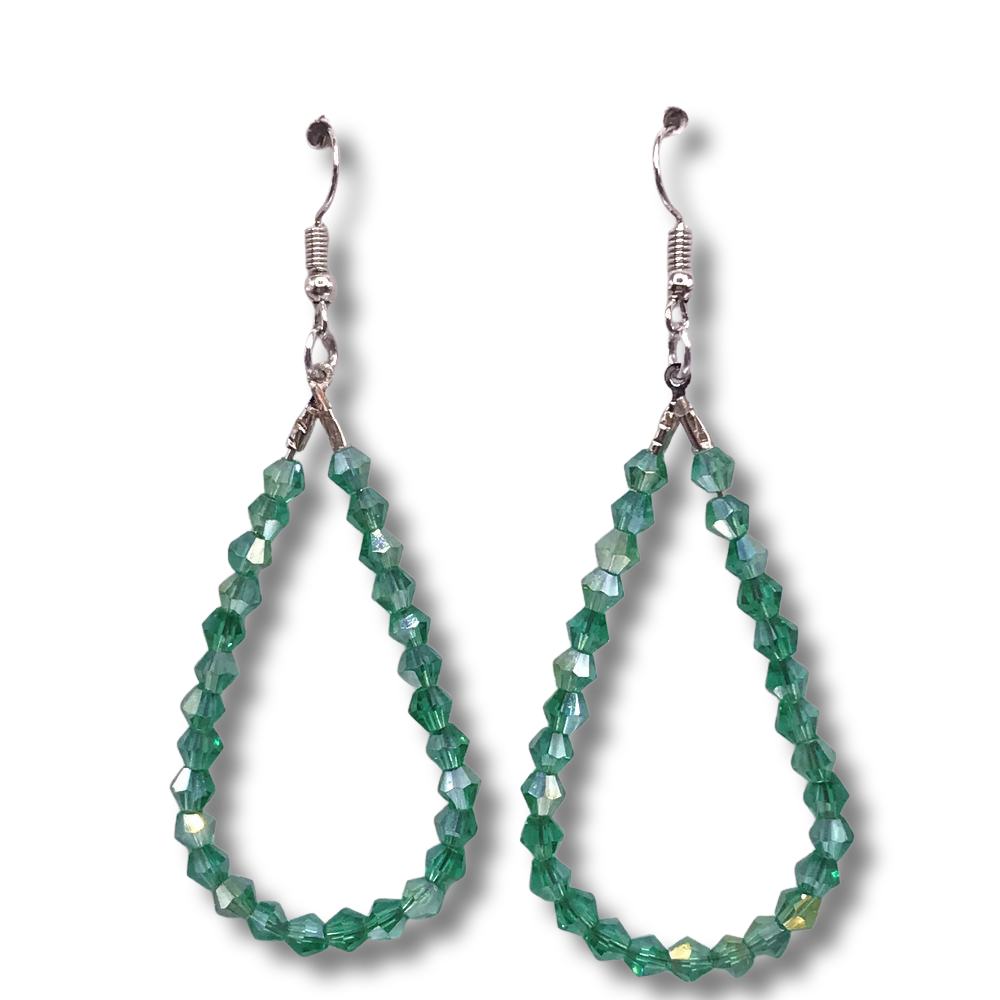 Blue-Green Teardrop Loop Earrings