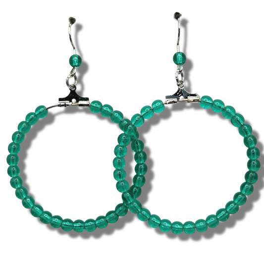 Green Czech Glass Large Loop Earrings