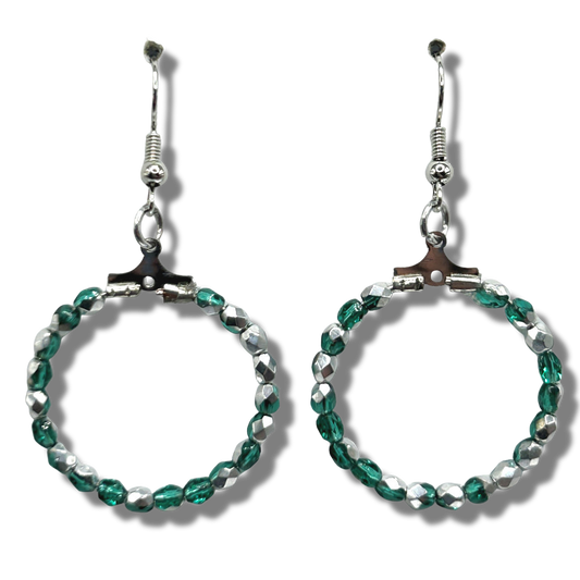Small Green-Silver Loop Earrings