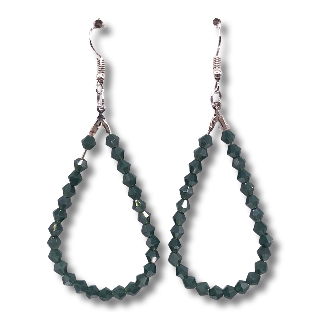 Dark Green Teardrop Loop Earrings