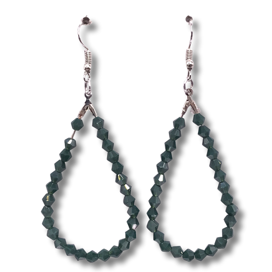 Dark Green Teardrop Loop Earrings