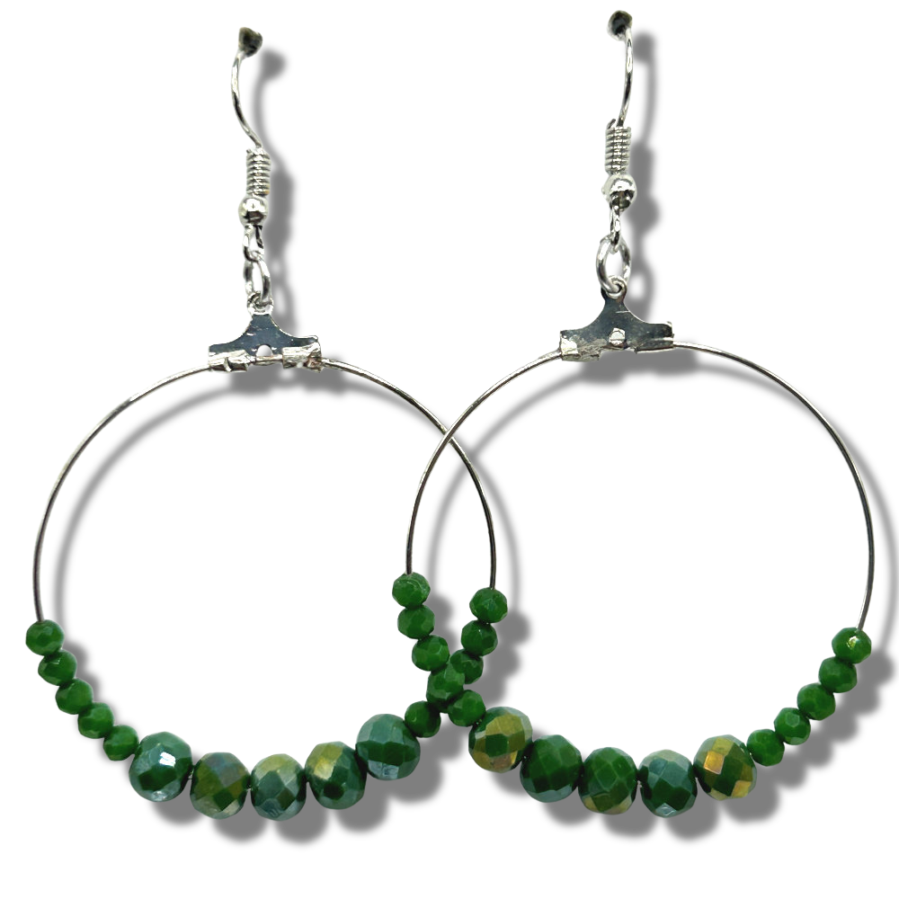 Sparkly Dark Green Large Loop Earrings