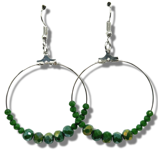 Sparkly Dark Green Large Loop Earrings