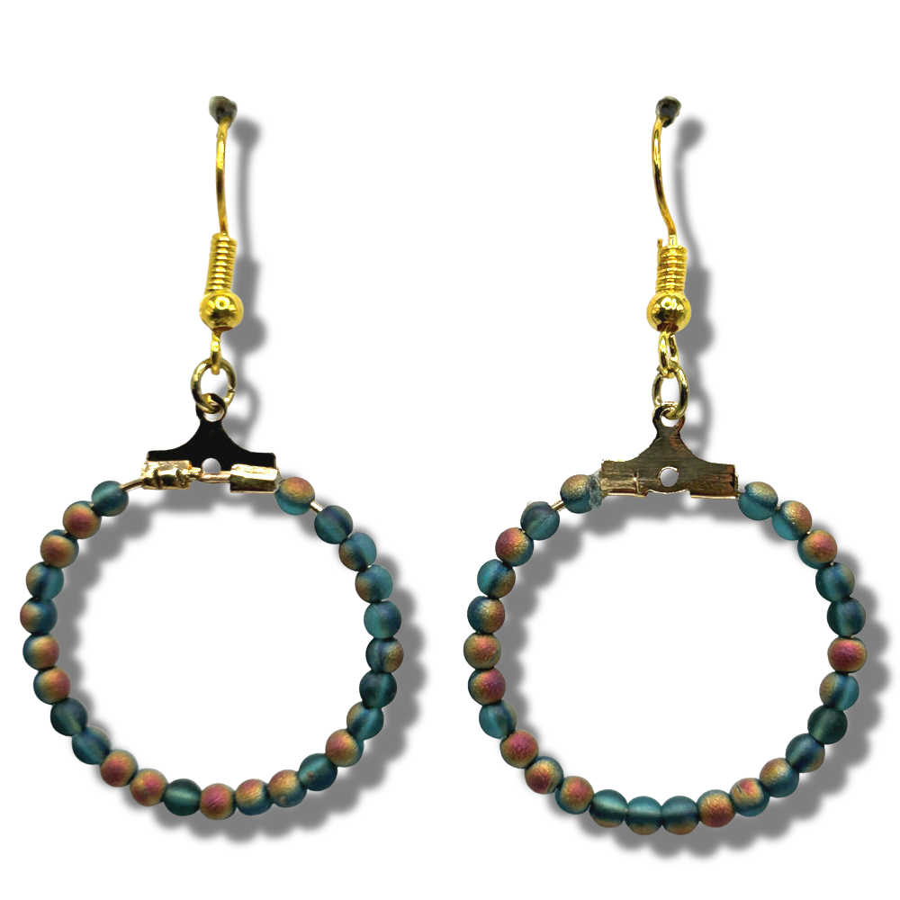 Small Matte Blue/Copper Loop Earrings