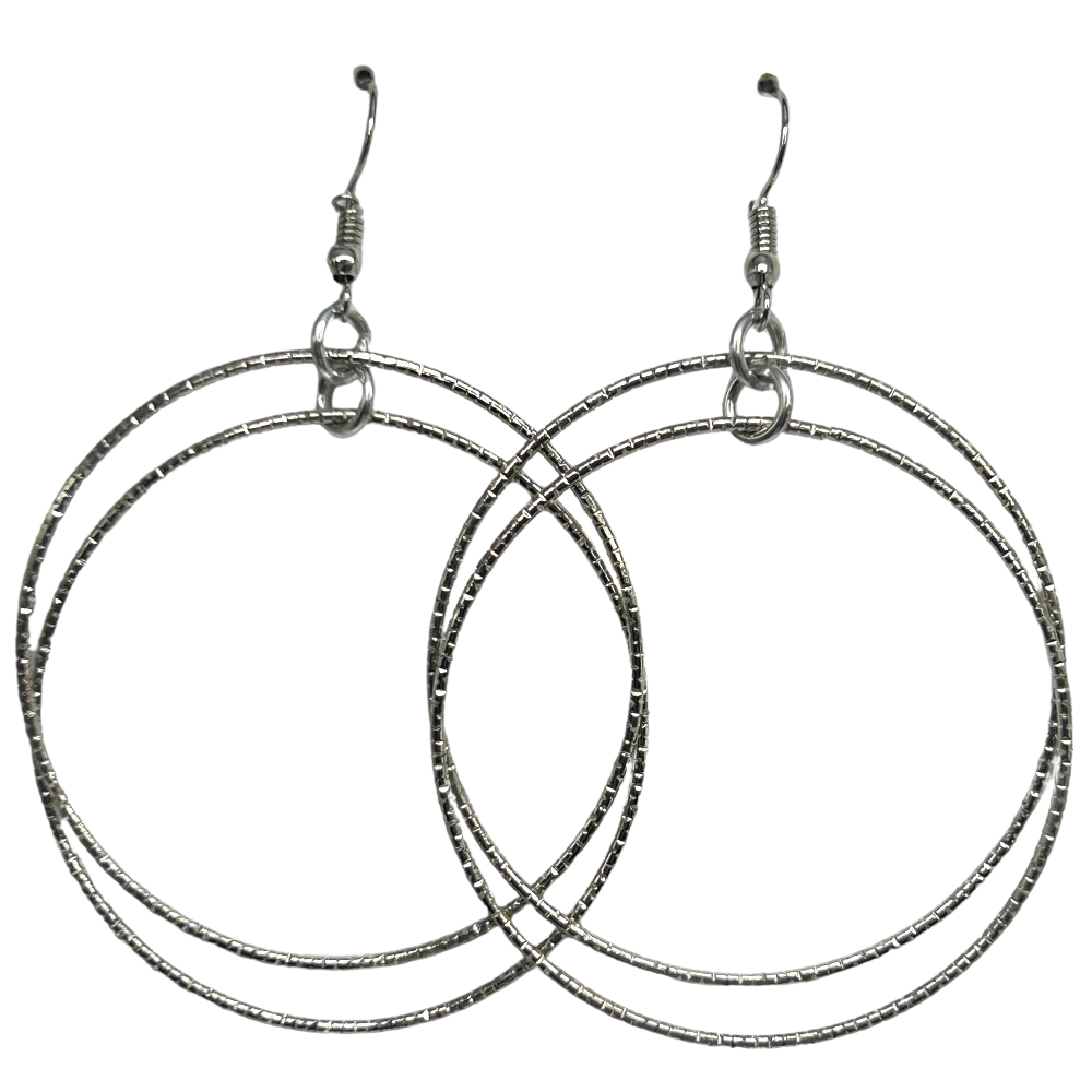 Textured Silver Loop-Ring Earrings