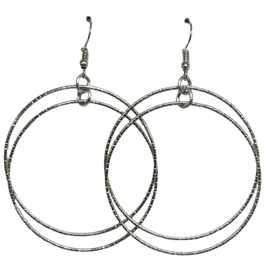 Textured Silver Loop-Ring Earrings