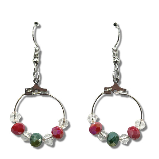 Red, Clear, and Green Tiny Loop Christmas Earrings