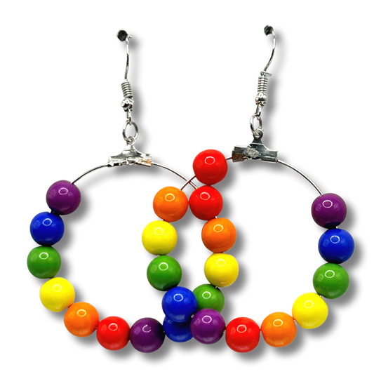 Large Loop Earrings with Double Plastic Rainbow Beads