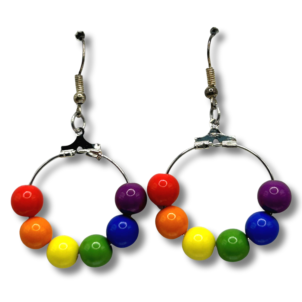 Small Loop Earrings with Plastic Rainbow Beads