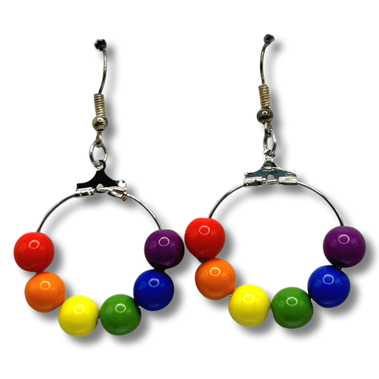 Small Loop Earrings with Plastic Rainbow Beads